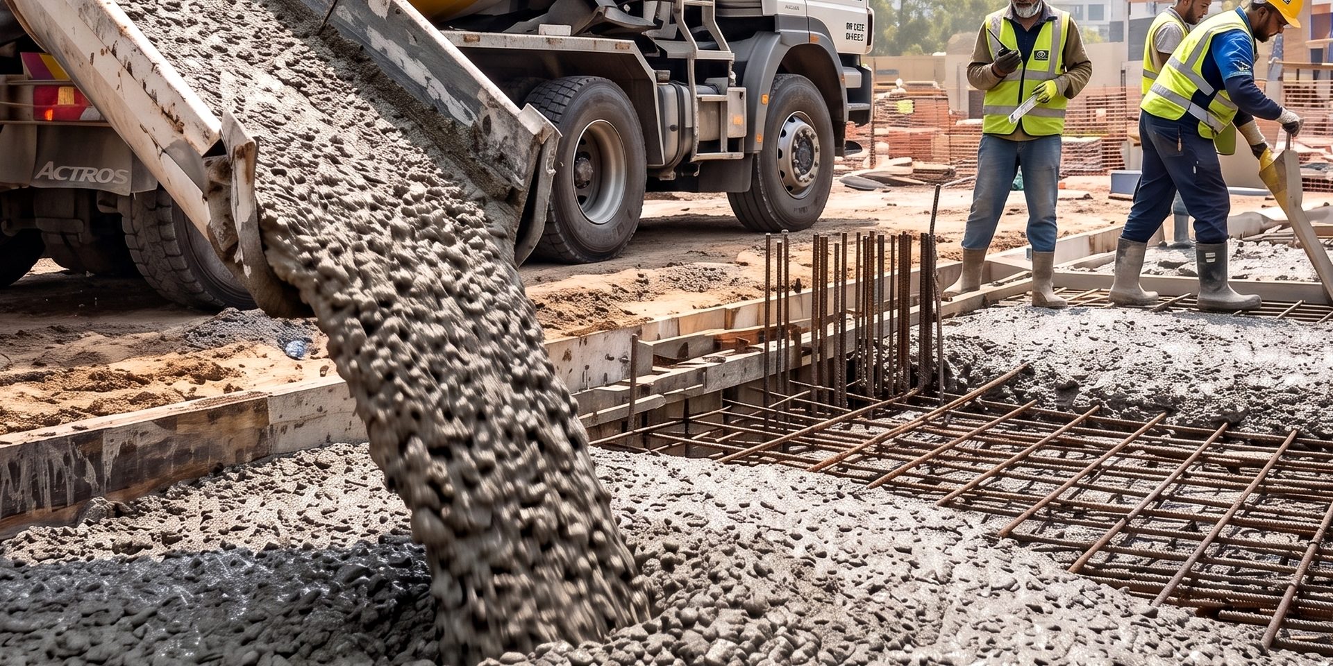 Concrete being poured at a site
