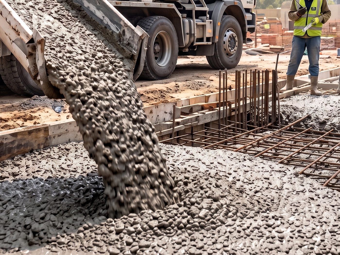 Concrete being poured at a site
